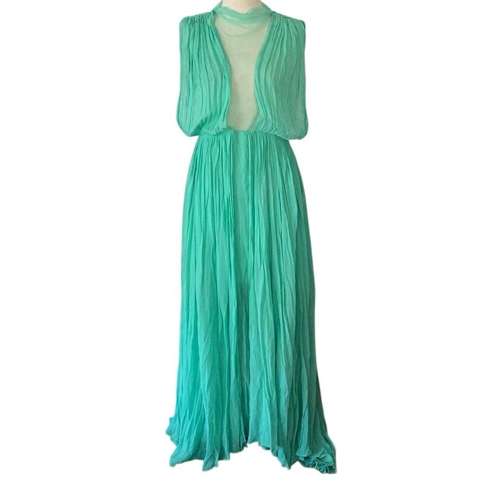 NWT Free People Women's Aqua Chiffon Sleeveless Long Deep V-Neck Maxi Dress 2X - Picture 2 of 10